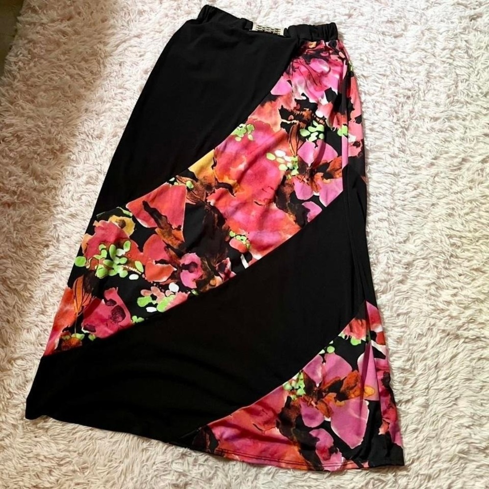 Vintage Colorblock Y2K Eclectic Teacher Asymetrical Floral Maxi Skirt Womens‎ S